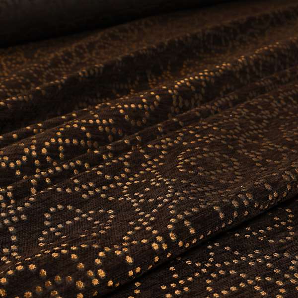 Vegas Brown Gold Shine Effect Geometric Dotted Medallion Pattern Soft Chenille Upholstery Fabric JO-289 - Roman Blinds