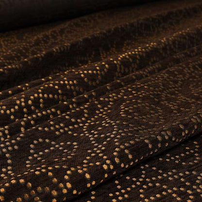 Vegas Brown Gold Shine Effect Geometric Dotted Medallion Pattern Soft Chenille Upholstery Fabric JO-289 - Made To Measure Curtains