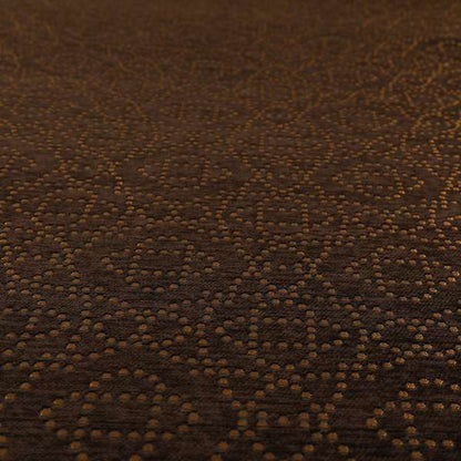 Vegas Brown Gold Shine Effect Geometric Dotted Medallion Pattern Soft Chenille Upholstery Fabric JO-289 - Roman Blinds