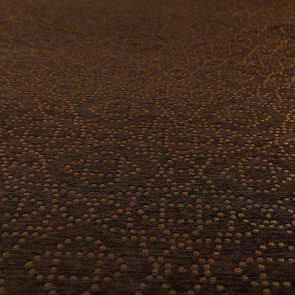 Vegas Brown Gold Shine Effect Geometric Dotted Medallion Pattern Soft Chenille Upholstery Fabric JO-289 - Made To Measure Curtains