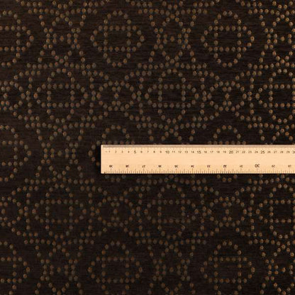 Vegas Brown Gold Shine Effect Geometric Dotted Medallion Pattern Soft Chenille Upholstery Fabric JO-289 - Made To Measure Curtains