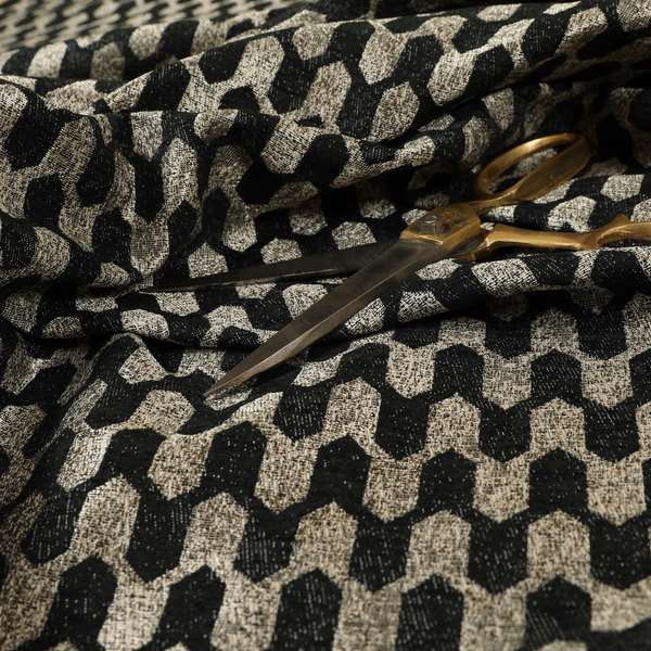 Lomasi Metallic Tones Fabric Silver Black Colour Geometric Woven Pattern Furnishing Fabric JO-291 - Made To Measure Curtains