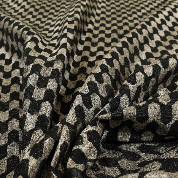 Lomasi Metallic Tones Fabric Silver Black Colour Geometric Woven Pattern Furnishing Fabric JO-291 - Made To Measure Curtains