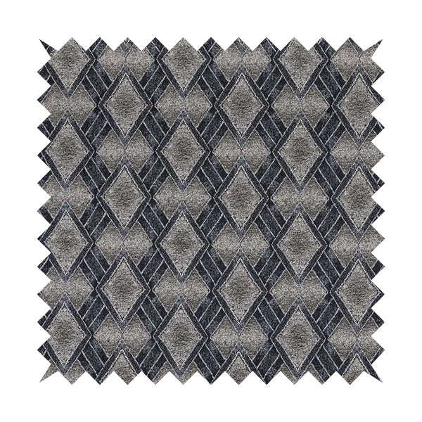 Elwin Decorative Weave Grey Navy Blue Colour Geometric Hexagon Pattern Jacquard Fabric JO-296 - Roman Blinds