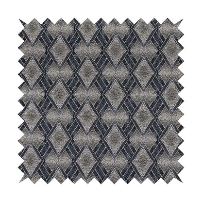 Elwin Decorative Weave Grey Navy Blue Colour Geometric Hexagon Pattern Jacquard Fabric JO-296 - Roman Blinds