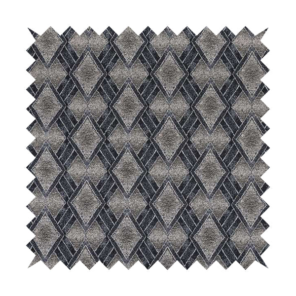 Elwin Decorative Weave Grey Navy Blue Colour Geometric Hexagon Pattern Jacquard Fabric JO-296