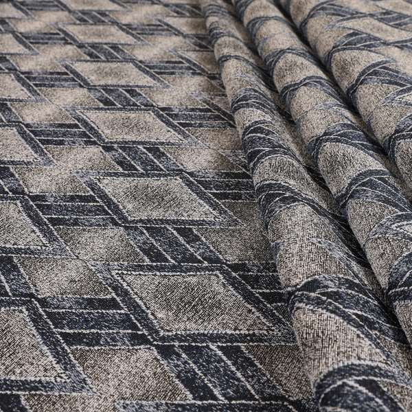 Elwin Decorative Weave Grey Navy Blue Colour Geometric Hexagon Pattern Jacquard Fabric JO-296