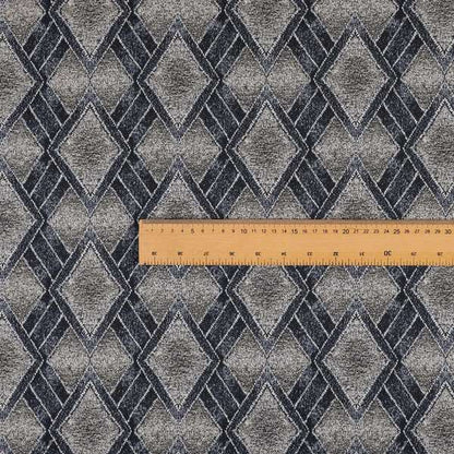 Elwin Decorative Weave Grey Navy Blue Colour Geometric Hexagon Pattern Jacquard Fabric JO-296 - Made To Measure Curtains