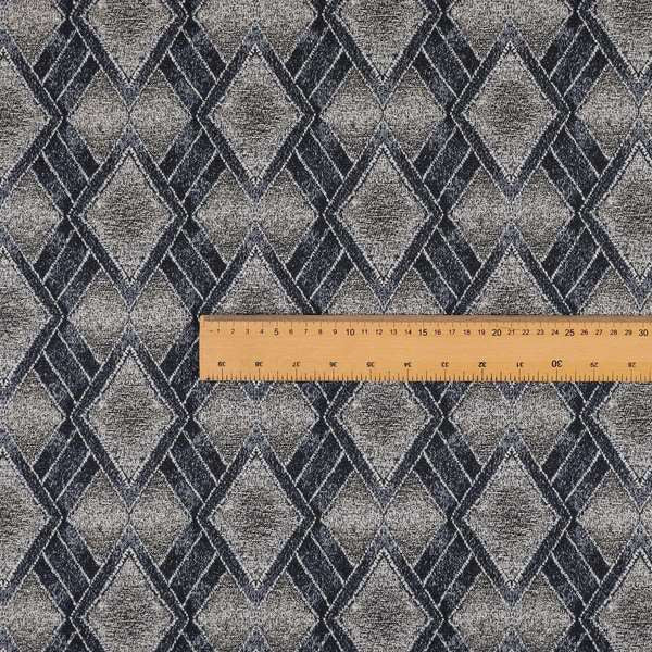 Elwin Decorative Weave Grey Navy Blue Colour Geometric Hexagon Pattern Jacquard Fabric JO-296