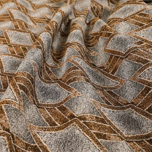 Elwin Decorative Weave Grey Orange Colour Geometric Hexagon Pattern Jacquard Fabric JO-297