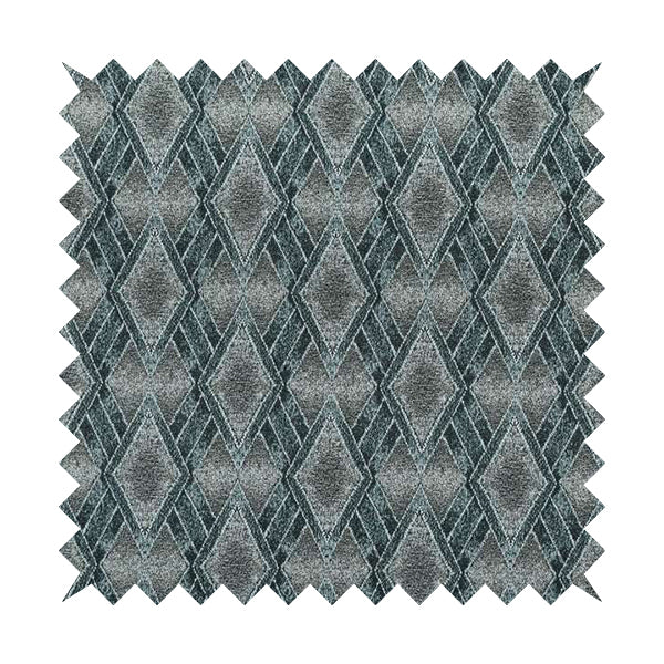 Elwin Decorative Weave Grey Teal Blue Colour Geometric Hexagon Pattern Jacquard Fabric JO-298 - Made To Measure Curtains