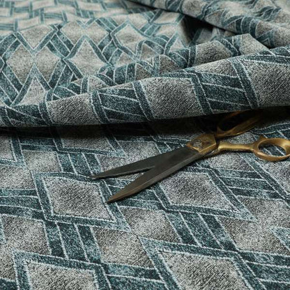 Elwin Decorative Weave Grey Teal Blue Colour Geometric Hexagon Pattern Jacquard Fabric JO-298 - Roman Blinds