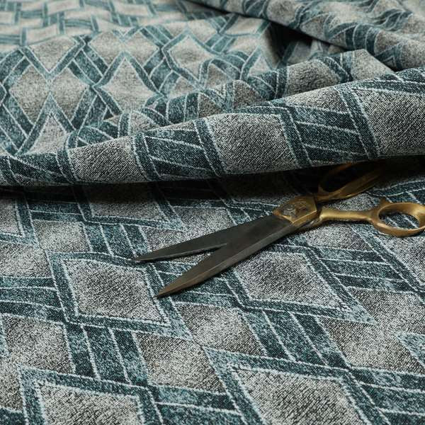 Elwin Decorative Weave Grey Teal Blue Colour Geometric Hexagon Pattern Jacquard Fabric JO-298