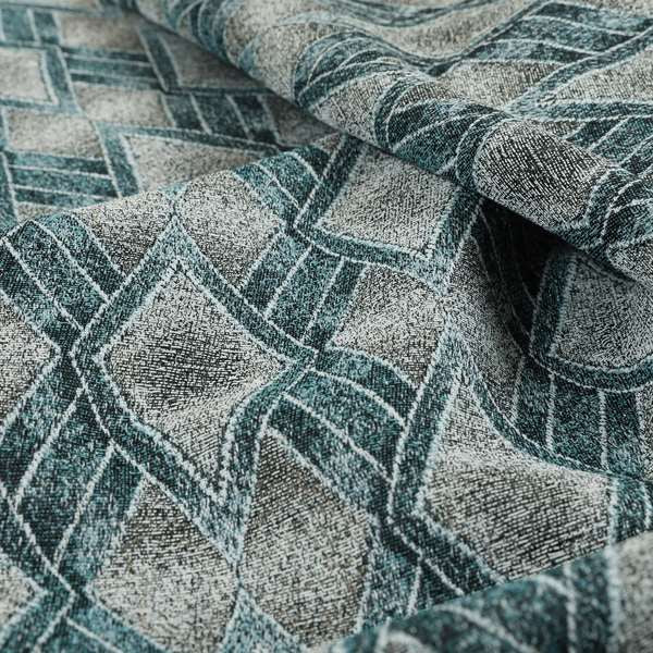 Elwin Decorative Weave Grey Teal Blue Colour Geometric Hexagon Pattern Jacquard Fabric JO-298 - Made To Measure Curtains