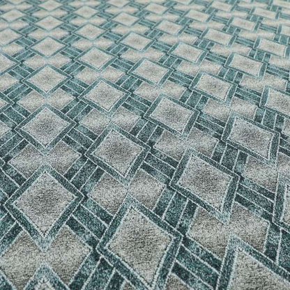 Elwin Decorative Weave Grey Teal Blue Colour Geometric Hexagon Pattern Jacquard Fabric JO-298 - Roman Blinds