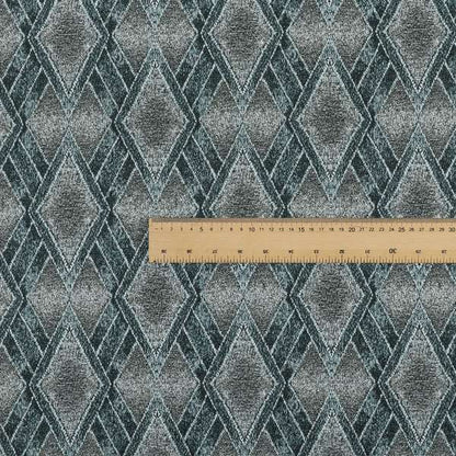 Elwin Decorative Weave Grey Teal Blue Colour Geometric Hexagon Pattern Jacquard Fabric JO-298 - Roman Blinds