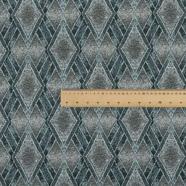 Elwin Decorative Weave Grey Teal Blue Colour Geometric Hexagon Pattern Jacquard Fabric JO-298 - Made To Measure Curtains