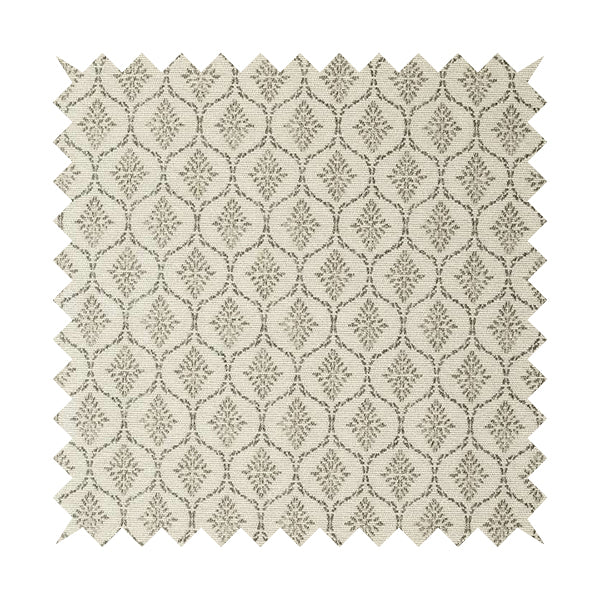 Small geometric pattern light beige cream colour chenille upholstery fabric