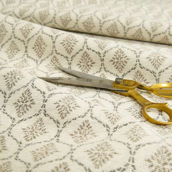 Small Geometric Pattern Light Beige Cream Colour Chenille Upholstery Fabric JO-30 - Made To Measure Curtains