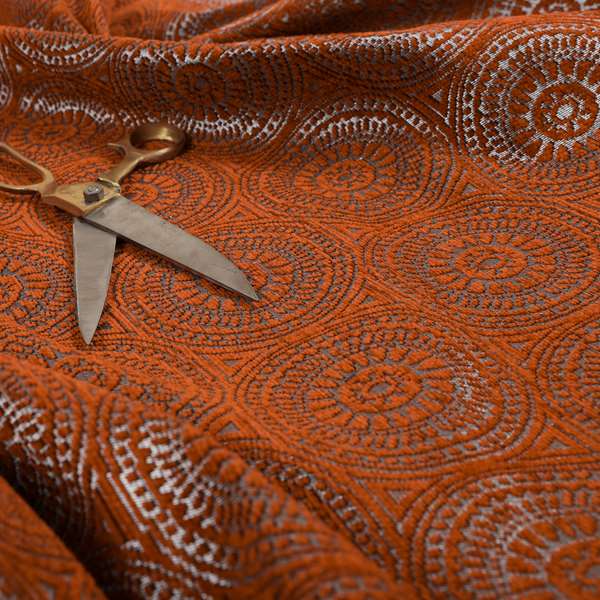 Azima Modern Planet Round Pattern Orange Silver Shine Upholstery Fabric JO-305 - Roman Blinds