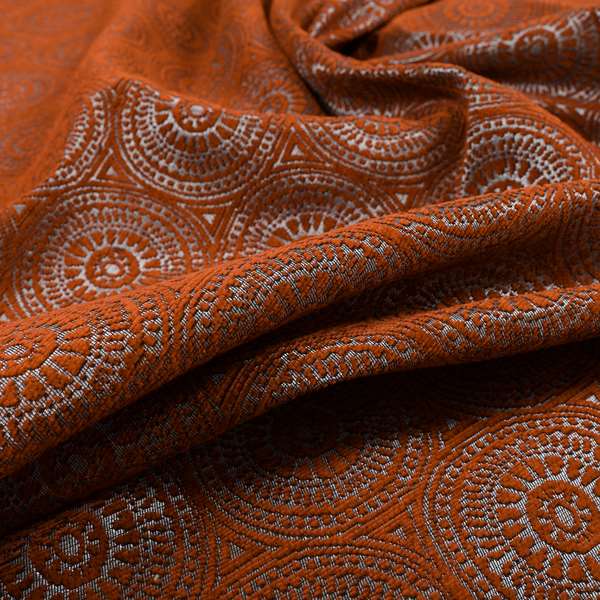 Azima Modern Planet Round Pattern Orange Silver Shine Upholstery Fabric JO-305 - Roman Blinds