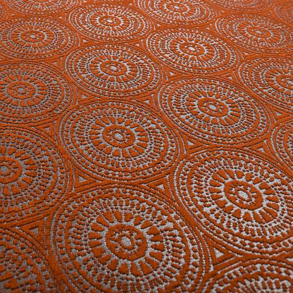 Azima Modern Planet Round Pattern Orange Silver Shine Upholstery Fabric JO-305 - Roman Blinds