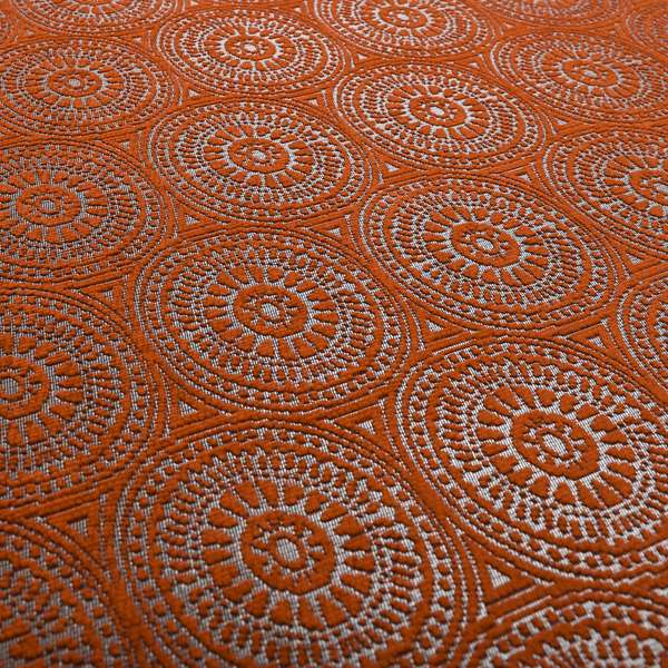 Azima Modern Planet Round Pattern Orange Silver Shine Upholstery Fabric JO-305