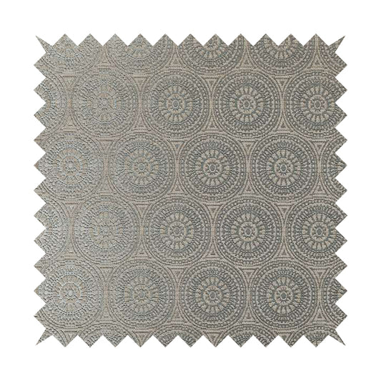 Azima Modern Planet Round Pattern Grey Silver Shine Upholstery Fabric JO-307