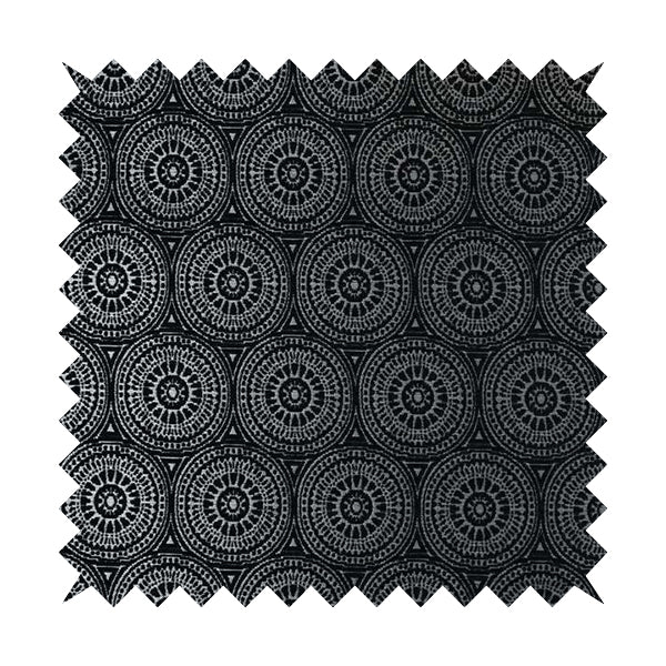 Azima Modern Planet Round Pattern Black Silver Shine Upholstery Fabric JO-308 - Roman Blinds