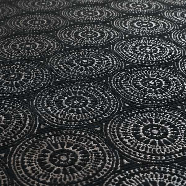 Azima Modern Planet Round Pattern Black Silver Shine Upholstery Fabric JO-308 - Roman Blinds