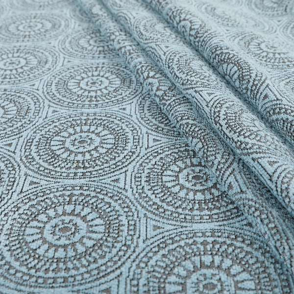 Azima Modern Planet Round Pattern Light Blue Silver Shine Upholstery Fabric JO-310 - Roman Blinds