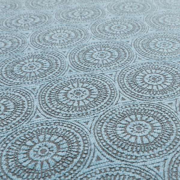 Azima Modern Planet Round Pattern Light Blue Silver Shine Upholstery Fabric JO-310 - Roman Blinds