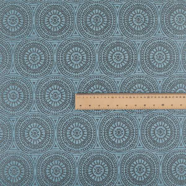 Azima Modern Planet Round Pattern Light Blue Silver Shine Upholstery Fabric JO-310 - Made To Measure Curtains