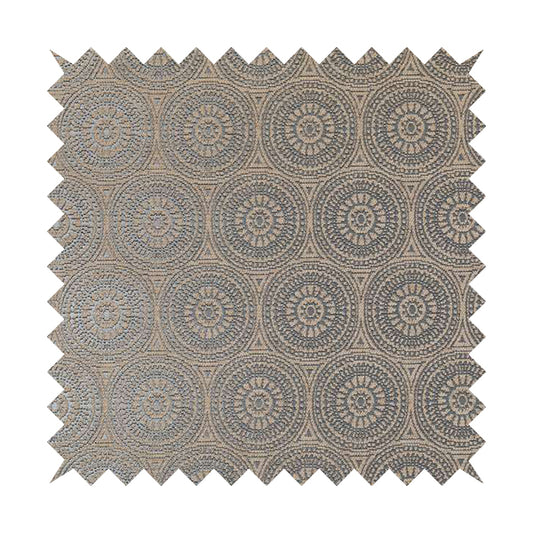 Azima Modern Planet Round Pattern Brown Silver Shine Upholstery Fabric JO-311