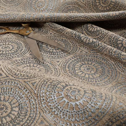 Azima Modern Planet Round Pattern Brown Silver Shine Upholstery Fabric JO-311 - Handmade Cushions