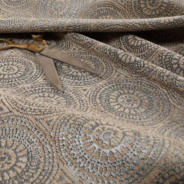 Azima Modern Planet Round Pattern Brown Silver Shine Upholstery Fabric JO-311 - Made To Measure Curtains