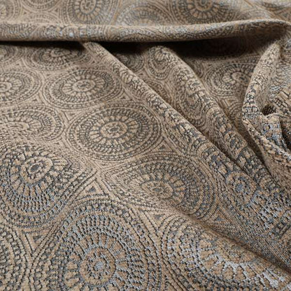 Azima Modern Planet Round Pattern Brown Silver Shine Upholstery Fabric JO-311 - Roman Blinds