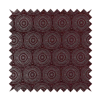 Azima Modern Planet Round Pattern Plum Burgundy Silver Shine Upholstery Fabric JO-312 - Roman Blinds