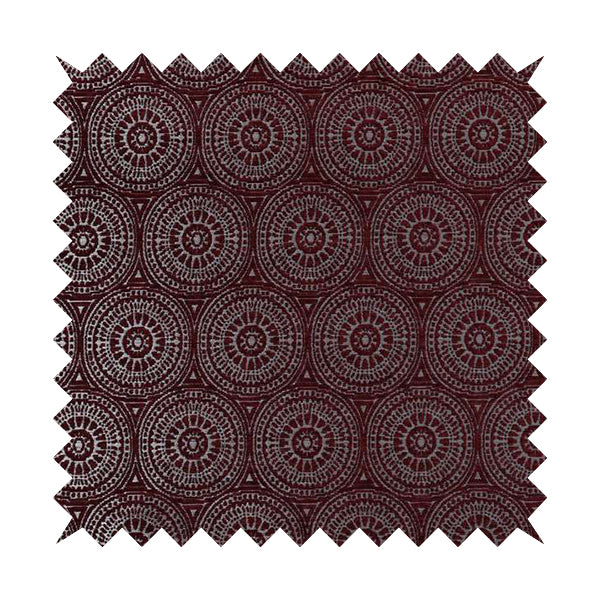 Azima Modern Planet Round Pattern Plum Burgundy Silver Shine Upholstery Fabric JO-312 - Handmade Cushions