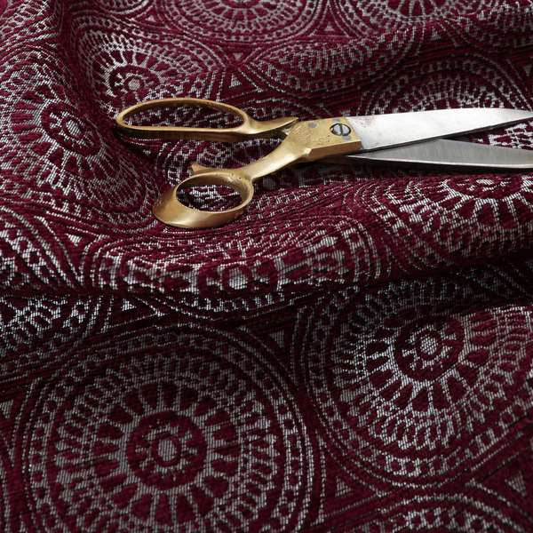 Azima Modern Planet Round Pattern Plum Burgundy Silver Shine Upholstery Fabric JO-312 - Roman Blinds