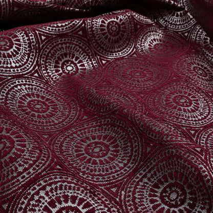 Azima Modern Planet Round Pattern Plum Burgundy Silver Shine Upholstery Fabric JO-312 - Made To Measure Curtains