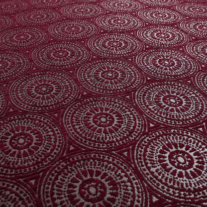 Azima Modern Planet Round Pattern Plum Burgundy Silver Shine Upholstery Fabric JO-312