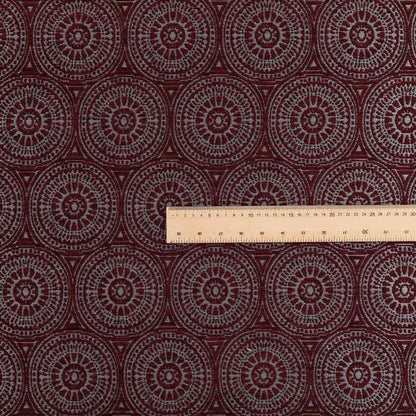 Azima Modern Planet Round Pattern Plum Burgundy Silver Shine Upholstery Fabric JO-312 - Roman Blinds