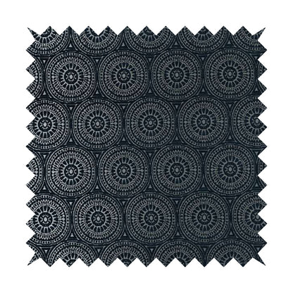 Azima Modern Planet Round Pattern Navy Blue Silver Shine Upholstery Fabric JO-313 - Made To Measure Curtains