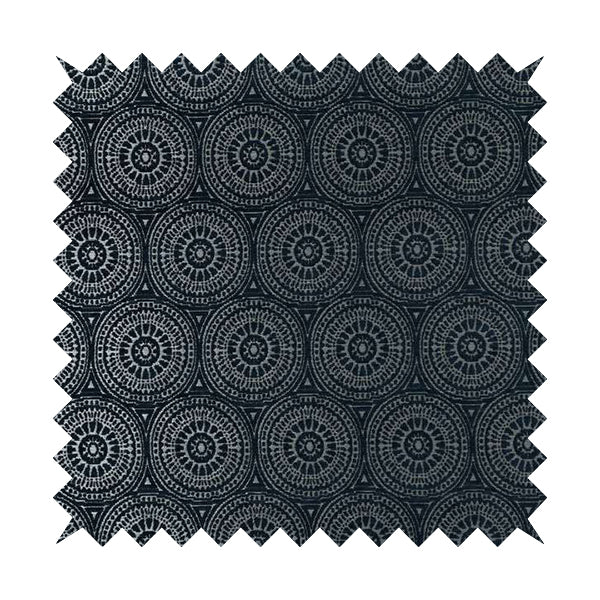 Azima Modern Planet Round Pattern Navy Blue Silver Shine Upholstery Fabric JO-313 - Handmade Cushions