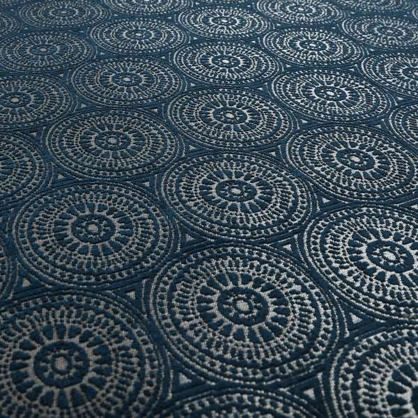 Azima Modern Planet Round Pattern Navy Blue Silver Shine Upholstery Fabric JO-313