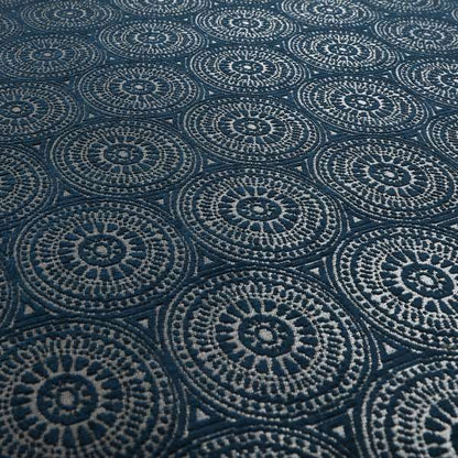 Azima Modern Planet Round Pattern Navy Blue Silver Shine Upholstery Fabric JO-313 - Handmade Cushions