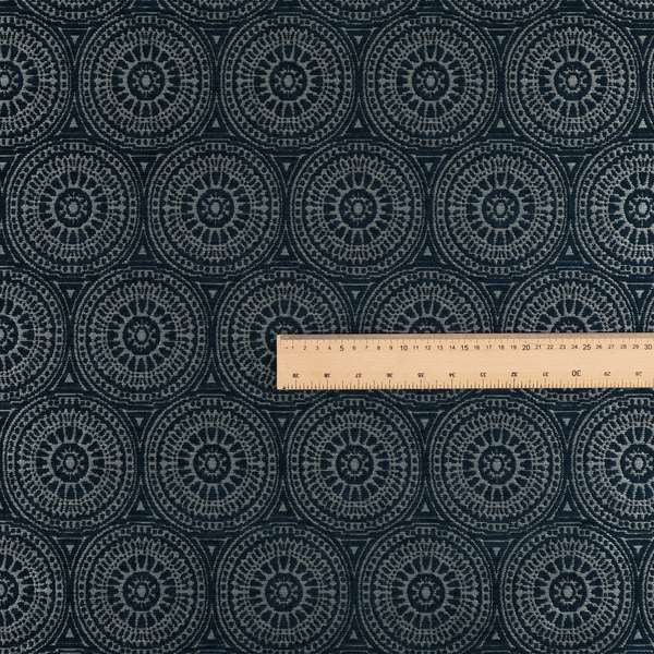 Azima Modern Planet Round Pattern Navy Blue Silver Shine Upholstery Fabric JO-313 - Roman Blinds