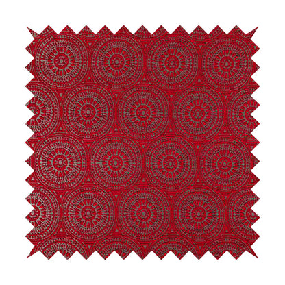 Azima Modern Planet Round Pattern Red Silver Shine Upholstery Fabric JO-314 - Roman Blinds