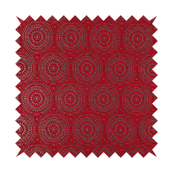 Azima Modern Planet Round Pattern Red Silver Shine Upholstery Fabric JO-314 - Made To Measure Curtains